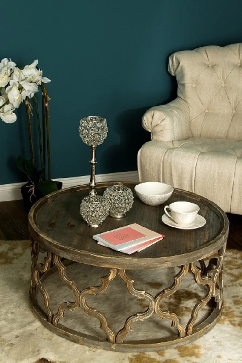 Casa Padrino mesa de centro de diseño marrón Ø 80 x H. 37 cm - Mesa de Centro Moderna de Madera Redonda