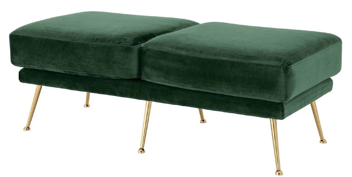 Casa Padrino banco de terciopelo de lujo verde oscuro / lat¨®n 125 x 58 x H. 45 cm - Banco de Terciopelo Acolchado - Muebles de Lujo