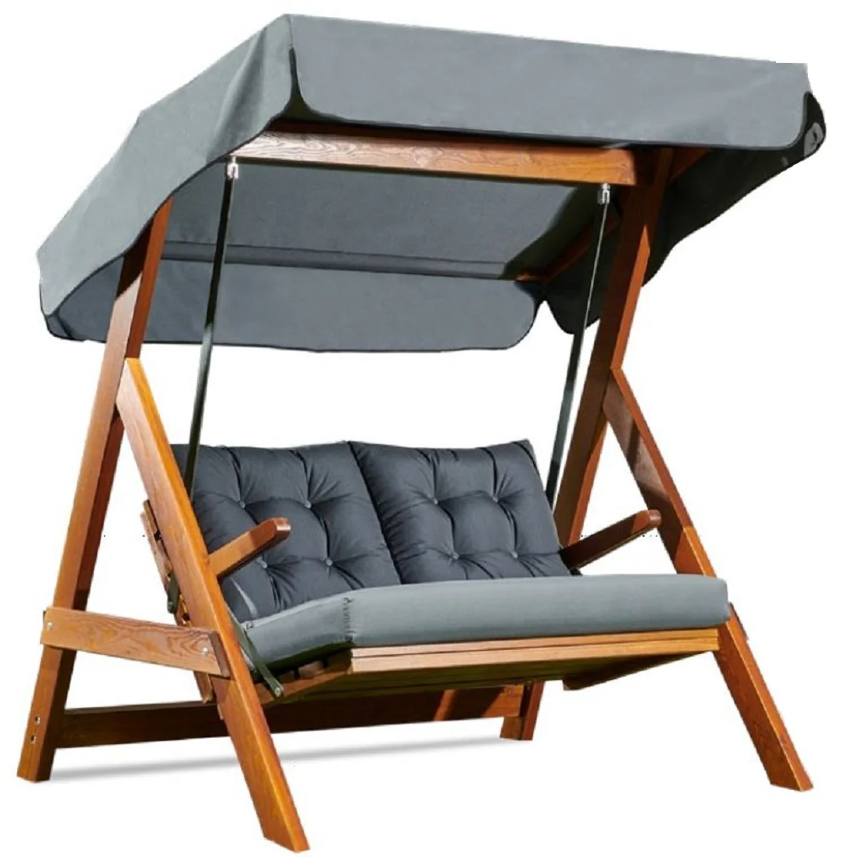 Casa Padrino columpio de Hollywood de lujo gris antracita / marrón - Columpio de jardín moderno resistente a la intemperie con toldo para el sol - Muebles de Terraza - Muebles de Jardín