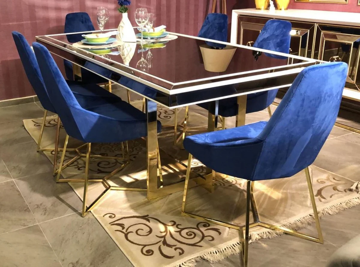 Casa Padrino conjunto de 6 sillas de comedor de lujo azul / oro 54 x 53 x A. 98 cm - Sillas de cocina de lujo - Muebles de comedor - Muebles de cocina - Muebles de lujo