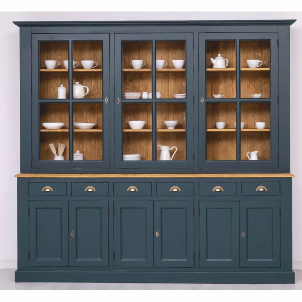 Casa Padrino armario de comedor de estilo campestre azul oscuro / natural 245 cm - Muebles de comedor