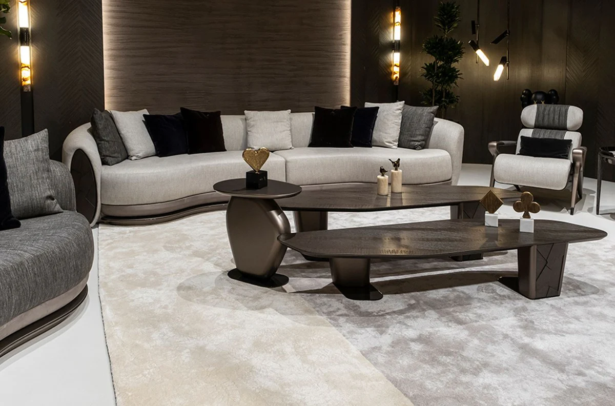 Casa Padrino conjunto de 2 mesas de centro de lujo marr¨®n oscuro / bronce - Mesas de sal¨®n de lujo - Muebles de sal¨®n - Muebles de hotel - Muebles de lujo