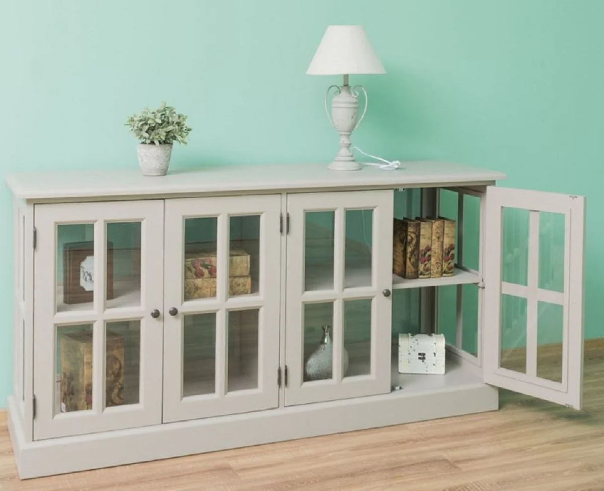 Casa Padrino aparador de madera maciza de estilo campestre gris 175 x 53 x A. 90 cm - Armario de madera maciza estilo country con 4 puertas - Muebles de estilo country - Muebles de madera maciza