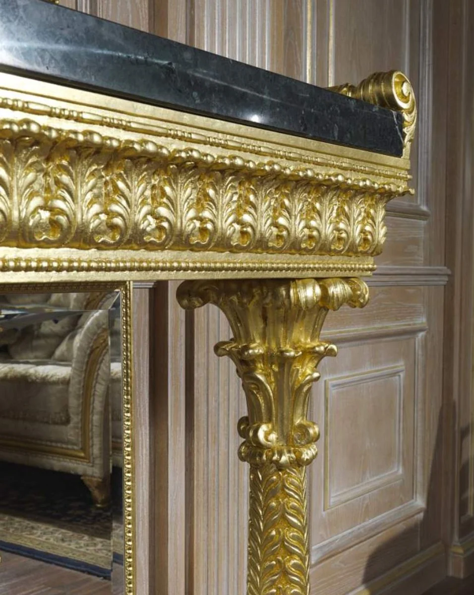 Casa Padrino conjunto de muebles barrocos de lujo consola con espejo negro / verde / oro - Magn¨ªfica mesa consola tallada a mano con elegante espejo de pared - Mobiliario de Castillo y Hotel Barroco