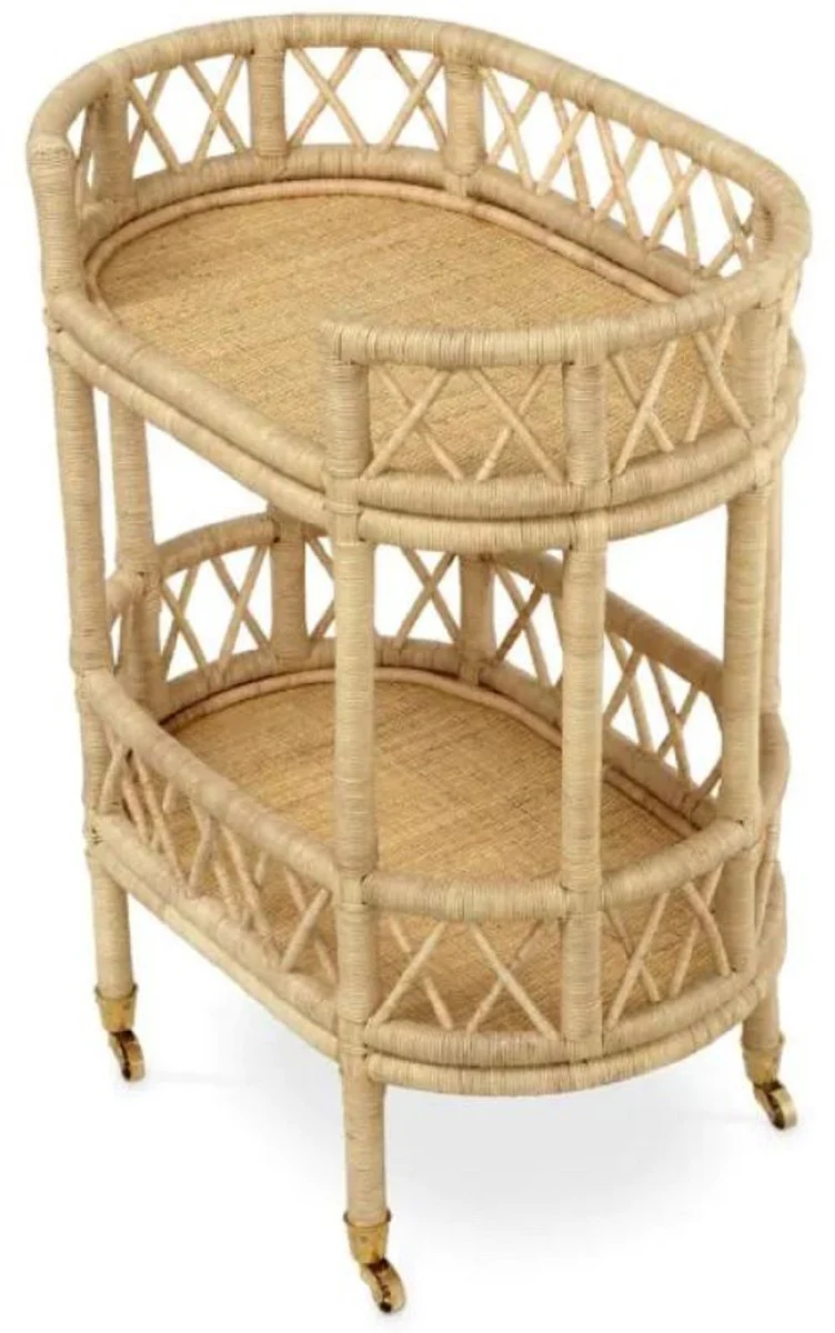 Casa Padrino carrito de servicio de rat¨¢n de lujo natural 70 x 44 x A. 88 cm