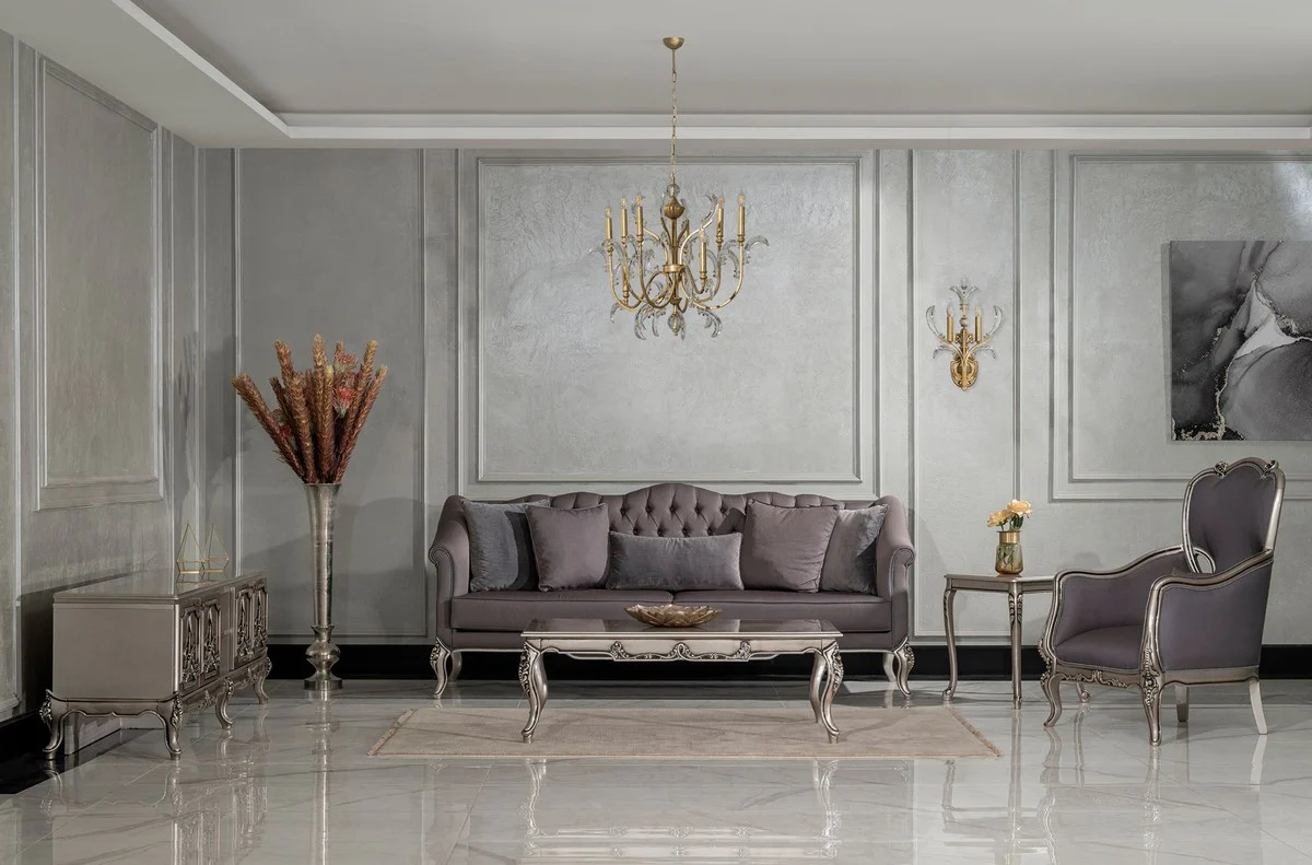 Casa Padrino mesa de centro barroco de lujo plata - Mesa de sal¨®n de madera maciza hecha a mano en estilo barroco - Muebles barrocos - Muebles de lujo en estilo barroco - Noble y magn¨ªfico