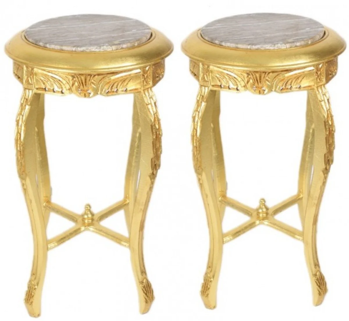 Casa Padrino Baroque Side Table Set of 2 with a cream marble top Round Gold 70 x 40 cm antique style - phone Blumentisch