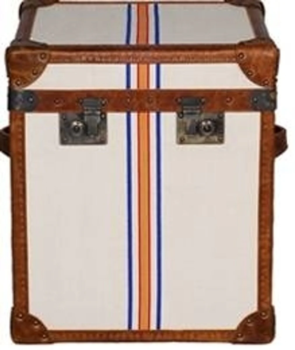 Casa Padrino Luxury Chest Brown / Multicolored 49 x 44 x H. 57 cm - Handmade Genuine Leather Chest in a Suitcase Look