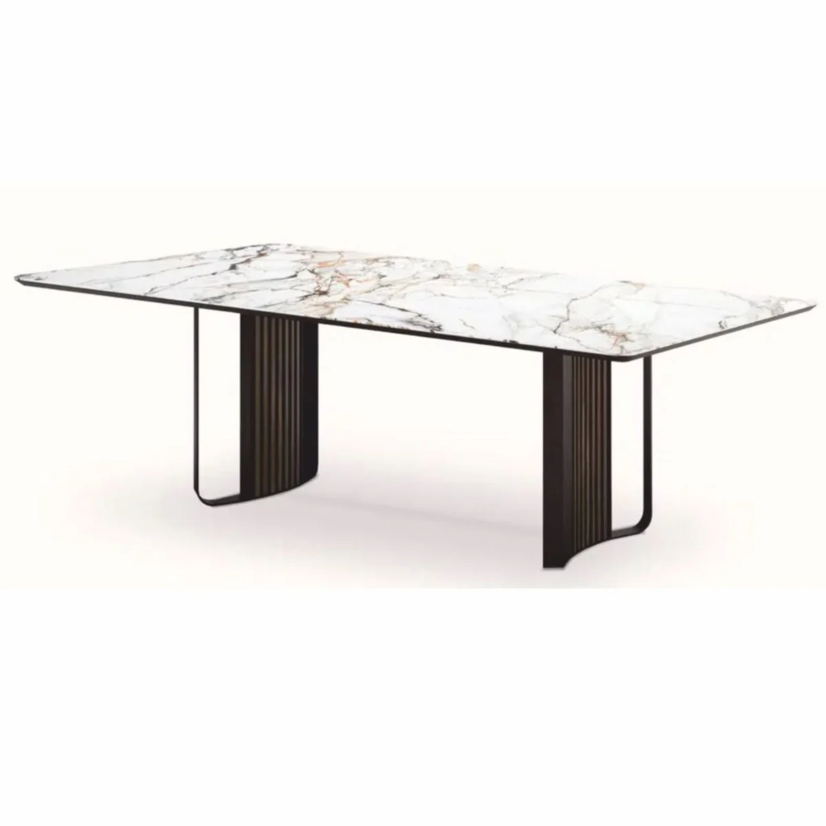 Casa Padrino mesa de comedor de lujo con tablero de cer¨¢mica blanco / marr¨®n / bronce 240 cm