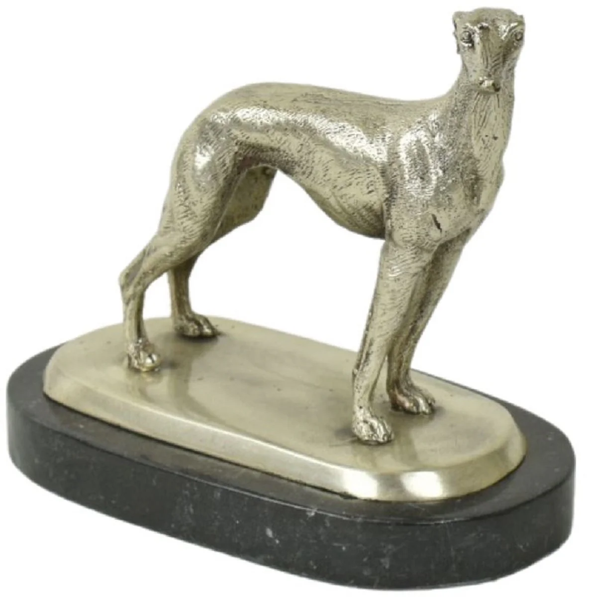 Casa Padrino figura decorativa de bronce de lujo galgo plata / negro 22 x 13 x A. 19 cm - Escultura de bronce con base de mármol - Figura de decoración - Accesorios de decoración