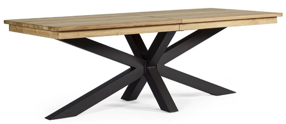 Casa Padrino mesa de jard¨ªn de lujo natural / negro 220-300 x 100 x A. 78 cm - Mesa de comedor de jard¨ªn extensible con tablero de teca y patas de aluminio - Muebles de jard¨ªn y terraza de lujo