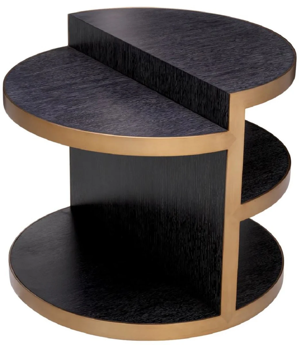 Casa Padrino mesa auxiliar de lujo negro gris / lat¨®n ? 65 x A. 55,5 cm - Mesa de sal¨®n redonda de madera maciza - Muebles de sal¨®n - Muebles de lujo - Colecci¨®n de lujo