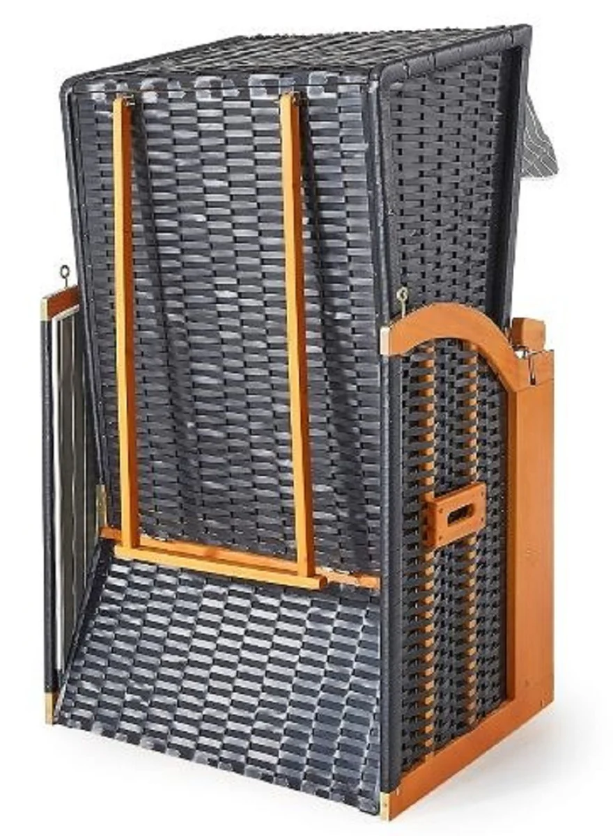 Casa Padrino silla de playa marr¨®n / negro / gris / blanco 81 x 72 x A. 160 cm - Silla de playa de madera con techo e iluminaci¨®n LED - Muebles de jard¨ªn - Muebles de piscina - Muebles de exterior