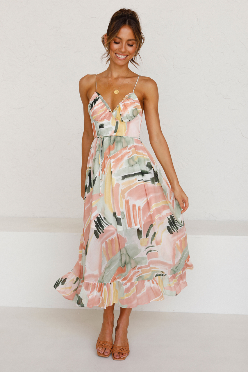 Women's V-neck Tie Tropical Print Dress