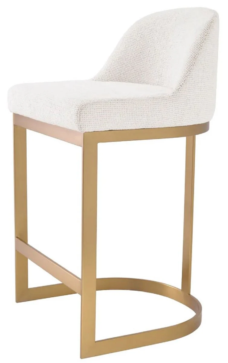 Casa Padrino silla de bar de lujo crema blanco / lat¨®n 53 x 51 x A. 93 cm - Taburete de bar tapizado de acero inoxidable - Muebles de bar - Muebles de lujo - Calidad de lujo