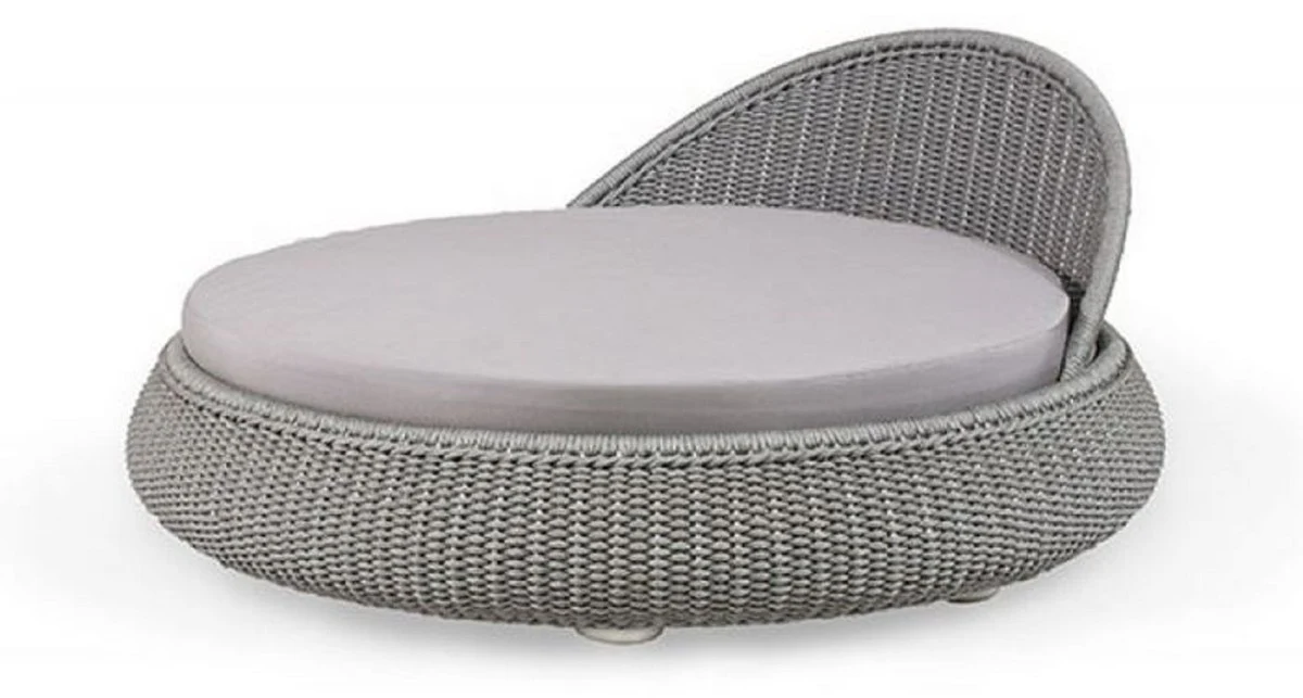 Casa Padrino isla tumbona de lujo con toldo gris Ø 153 x A. 71 cm - Isla de sol tejida a mano resistente a la intemperie - Muebles de jardín modernos - Muebles de hotel