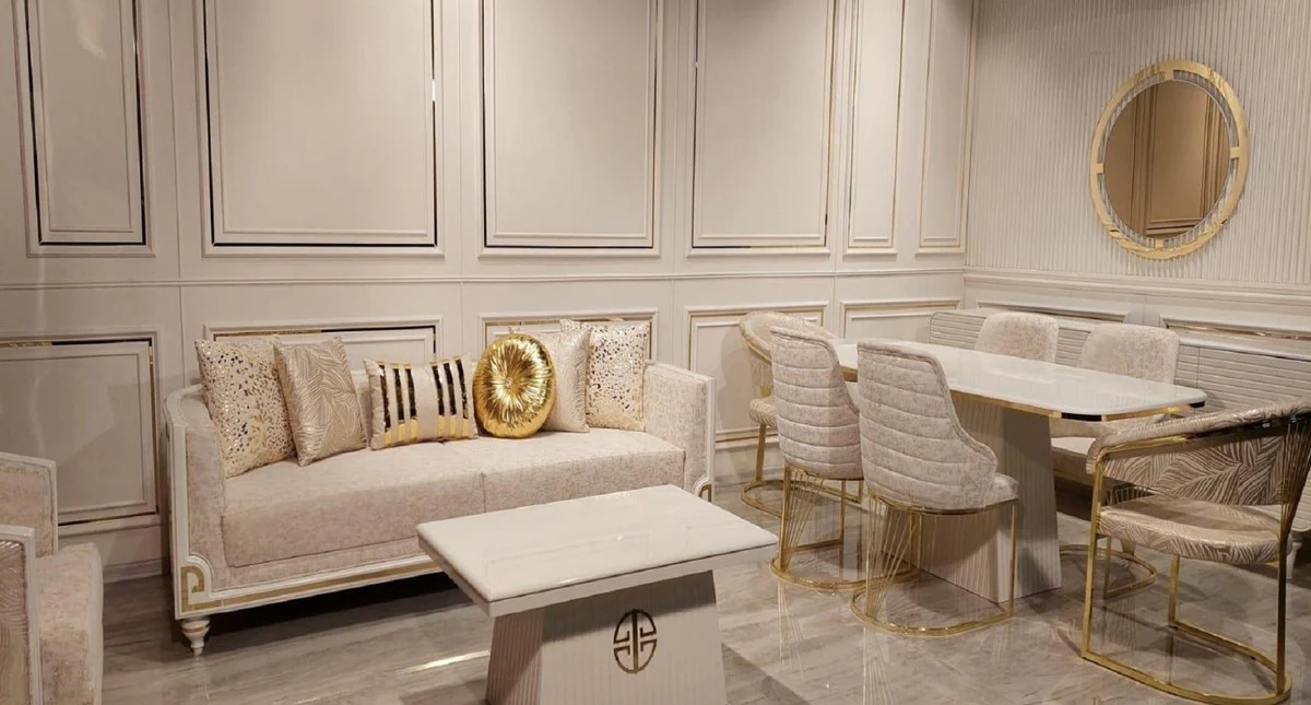 Casa Padrino Sof¨¢ Art Deco de Lujo Gris / Blanco / Oro - Sof¨¢ de la Sala de Estar - Sof¨¢ del Hotel - Muebles de Hotel y Sala de Estar Art Deco de Lujo