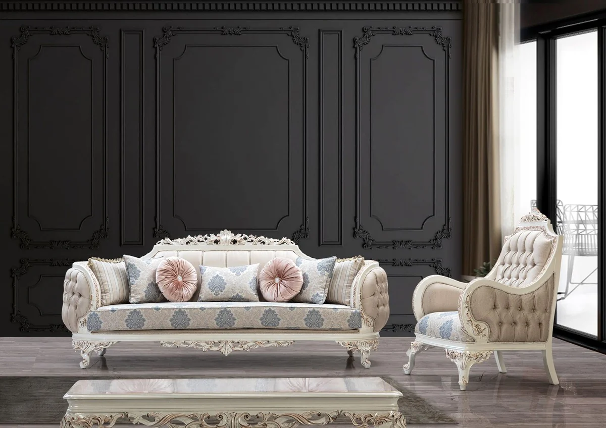 Casa Padrino mesa de centro barroco de lujo crema blanco / cobre - Mesa de sal¨®n rectangular de estilo barroco - Muebles de sal¨®n de estilo barroco - Muebles de lujo en estilo barroco