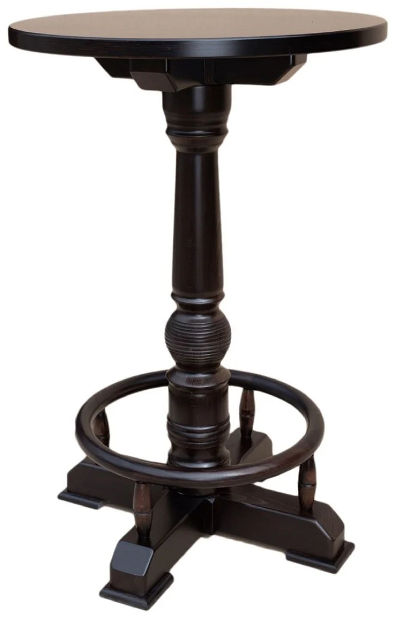 Casa Padrino mesa de bar de lujo con reposapi¨¦s marr¨®n oscuro ? 75 x A. 110 cm - Mesa redonda de madera maciza - Muebles de madera maciza - Mobiliario de bar - Mobiliario de gastronom¨ªa