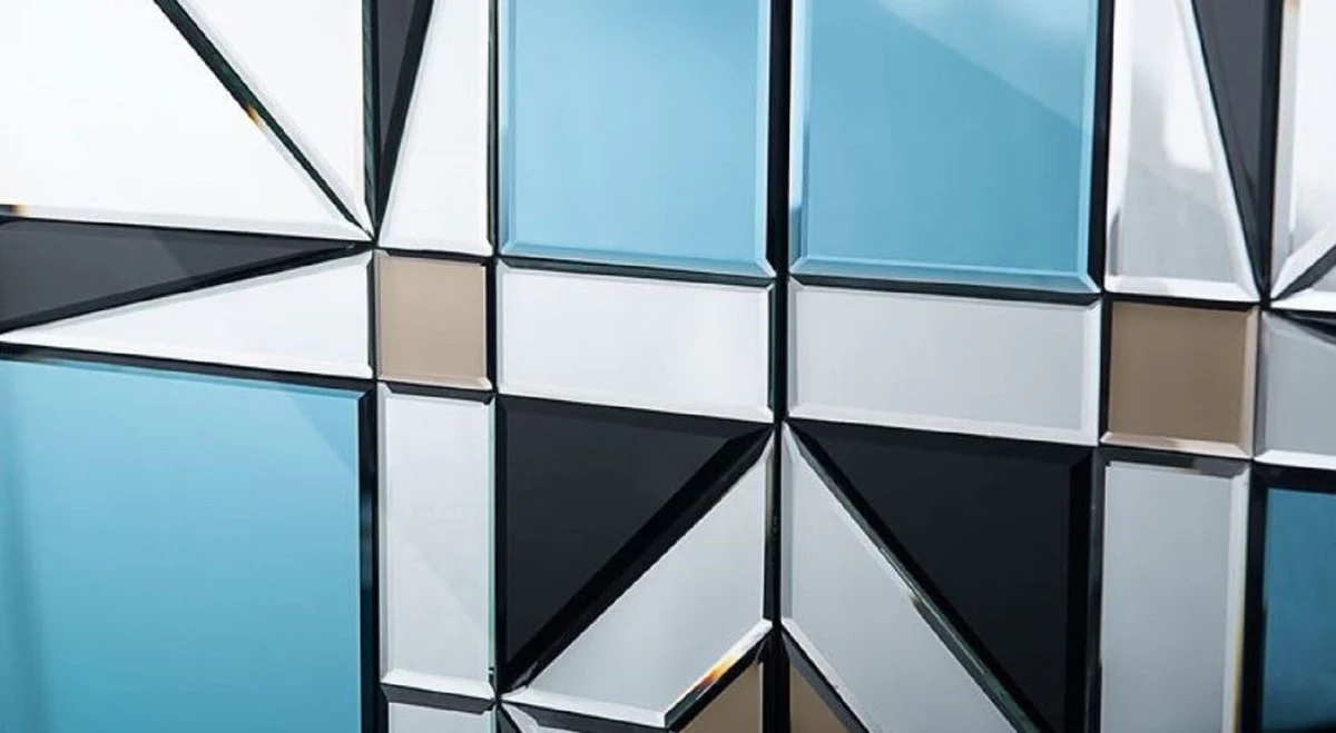 Casa Padrino aparador de lujo negro / azul 140 x 45 x A. 80 cm - Armario de madera maciza con 4 puertas espejadas - Muebles de Lujo