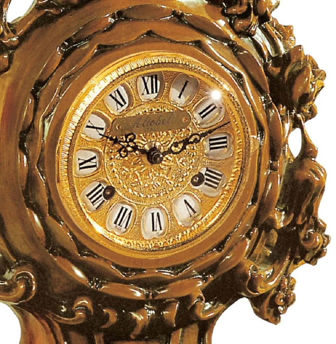 Casa Padrino reloj de mesa barroco de lujo marrón / oro - Magnífico reloj de estilo barroco - Reloj de sobremesa barroco tallado a mano - Calidad de lujo - Hecho en Italia