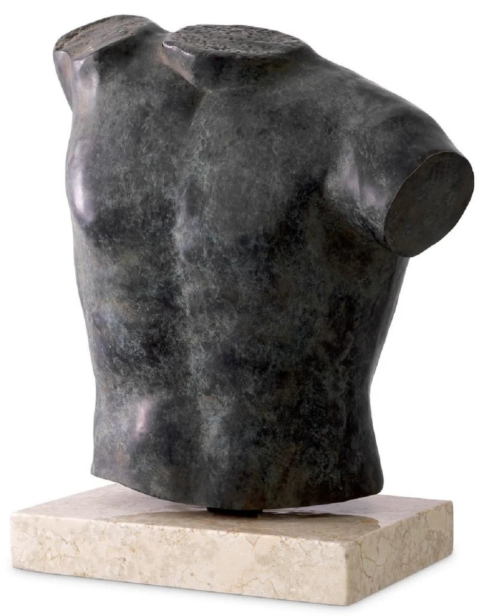 Casa Padrino escultura de torso decorativa de lujo bronce antiguo / beige 38 x 23 x A. 48 cm - Figura decorativa de metal con base de mármol - Decoración de salón - Decoración de escritorio