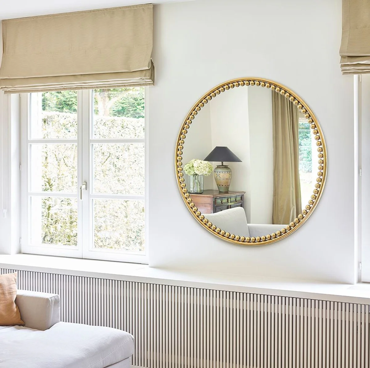 Casa Padrino espejo de pared de lujo oro ? 107 cm - Espejo de sal¨®n redondo con marco de metal - Espejo de dormitorio - Espejo de ba?o - Espejo de armario - Colecci¨®n de Lujo