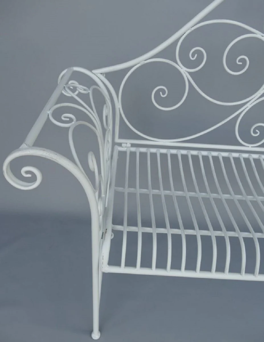 Casa Padrino Banco de Jardín Art Nouveau Blanco Rústico 137 x 49 x A. 96 cm - Banco Nostálgico - Muebles de Jardín y Patio