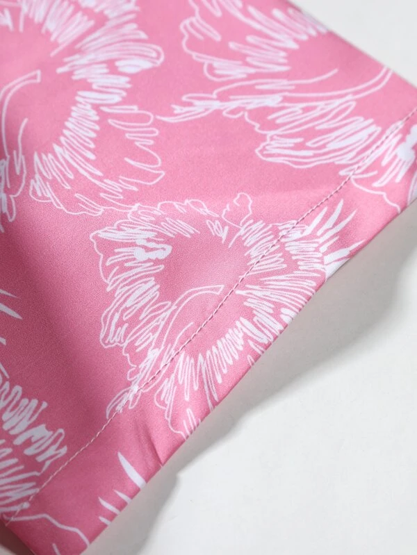 Suitmens Men's Pink Hawaiian Print Short Sleeve Shirt Set 016