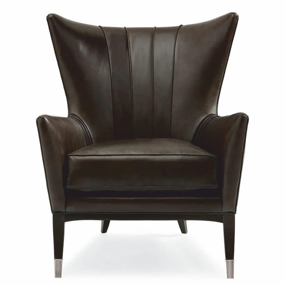 Casa Padrino sill¨®n orejero Art Deco de lujo en piel marr¨®n / negro / plata Al. 102 cm