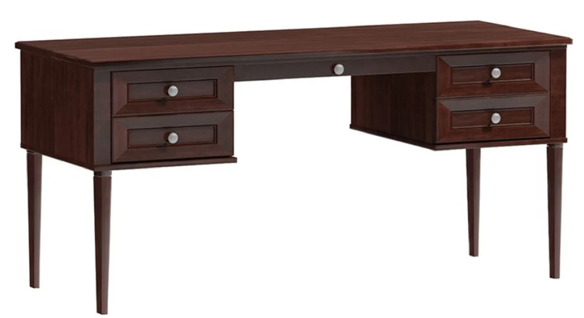 Casa Padrino Escritorio de Lujo con 4 Cajones Marr¨®n Oscuro / Plata 160 x 65 x H. 76 cm - Muebles de Oficina