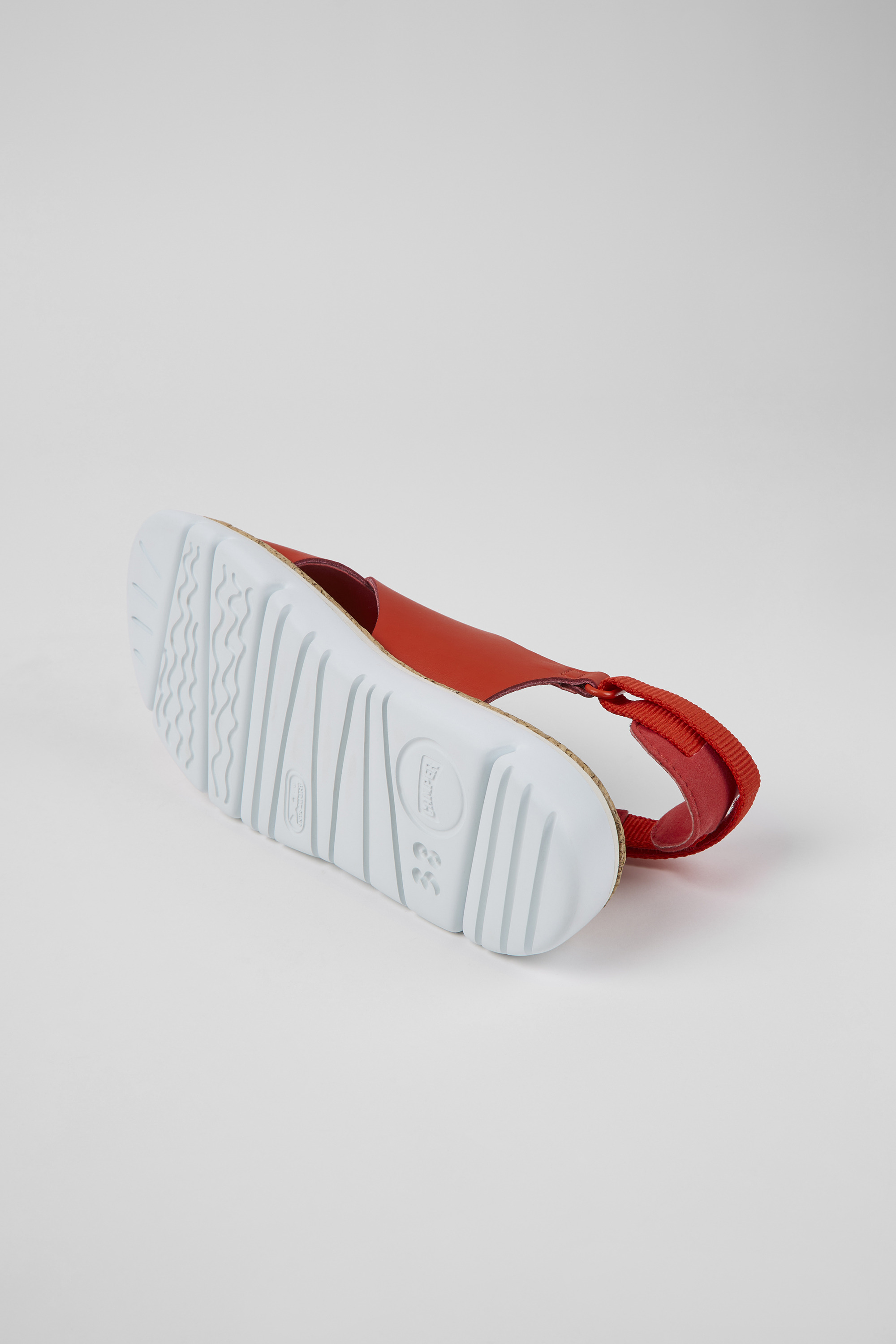 Oruga - Red leather and textile sandals for women
