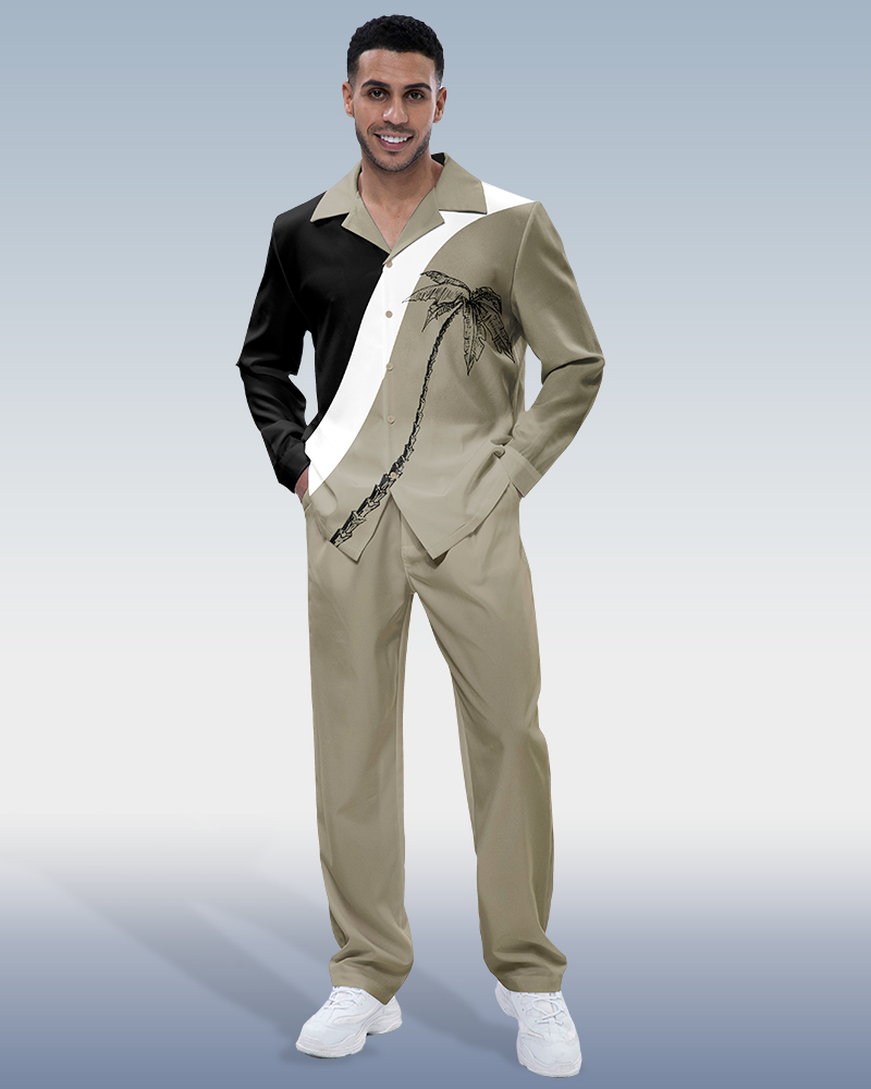 Suitmens Men's Vacation Color Block Long Sleeve Walking Suit