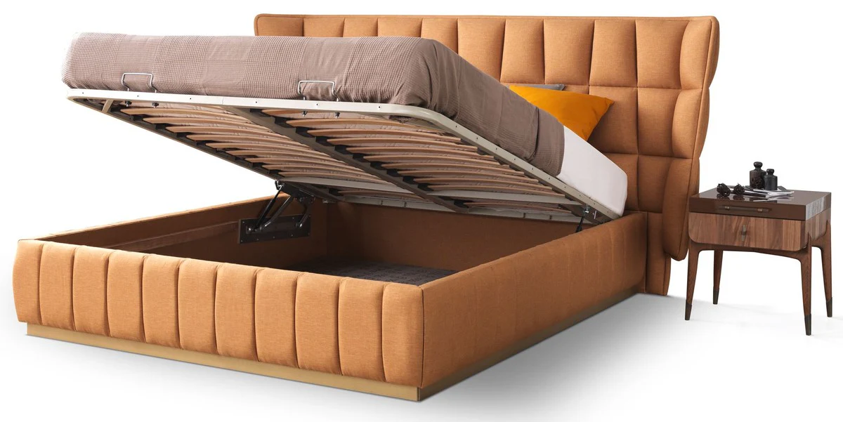 Casa Padrino Cama Doble de Lujo Marrón Claro / Beige 247 x 214 x A. 126 cm - Cama de Madera Maciza - Muebles Dormitorio - Muebles Hotel - Muebles de Lujo - Interior de Lujo