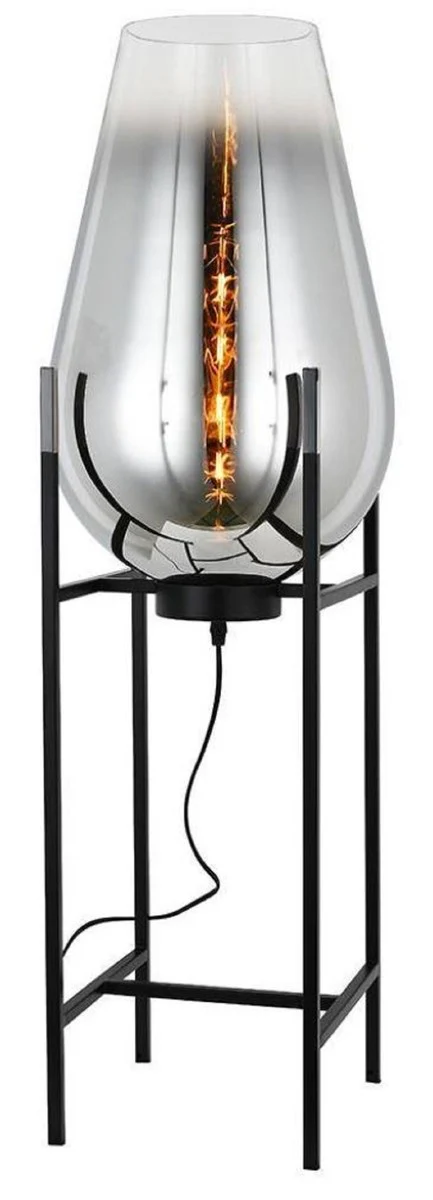 Casa Padrino lámpara de pie de lujo plata / negro 30 x 30 x A. 97 cm - Lámpara de pie de metal con pantalla de vidrio - Lámparas de pie de lujo - Lámparas de lujo - Interior de lujo