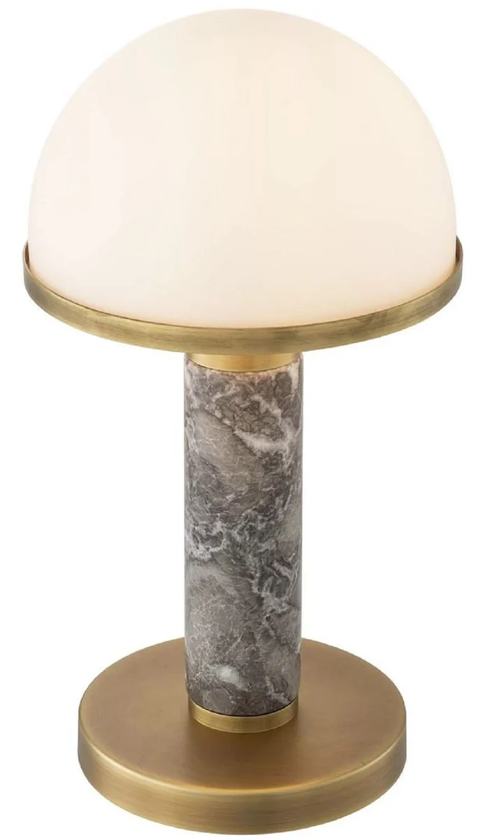 Casa Padrino lámpara de mesa de lujo gris / latón antiguo / blanco Ø 21 x A. 41 cm - Lámpara de escritorio con mármol de alta calidad y pantalla de vidrio - Iluminación de lujo - Muebles de lujo