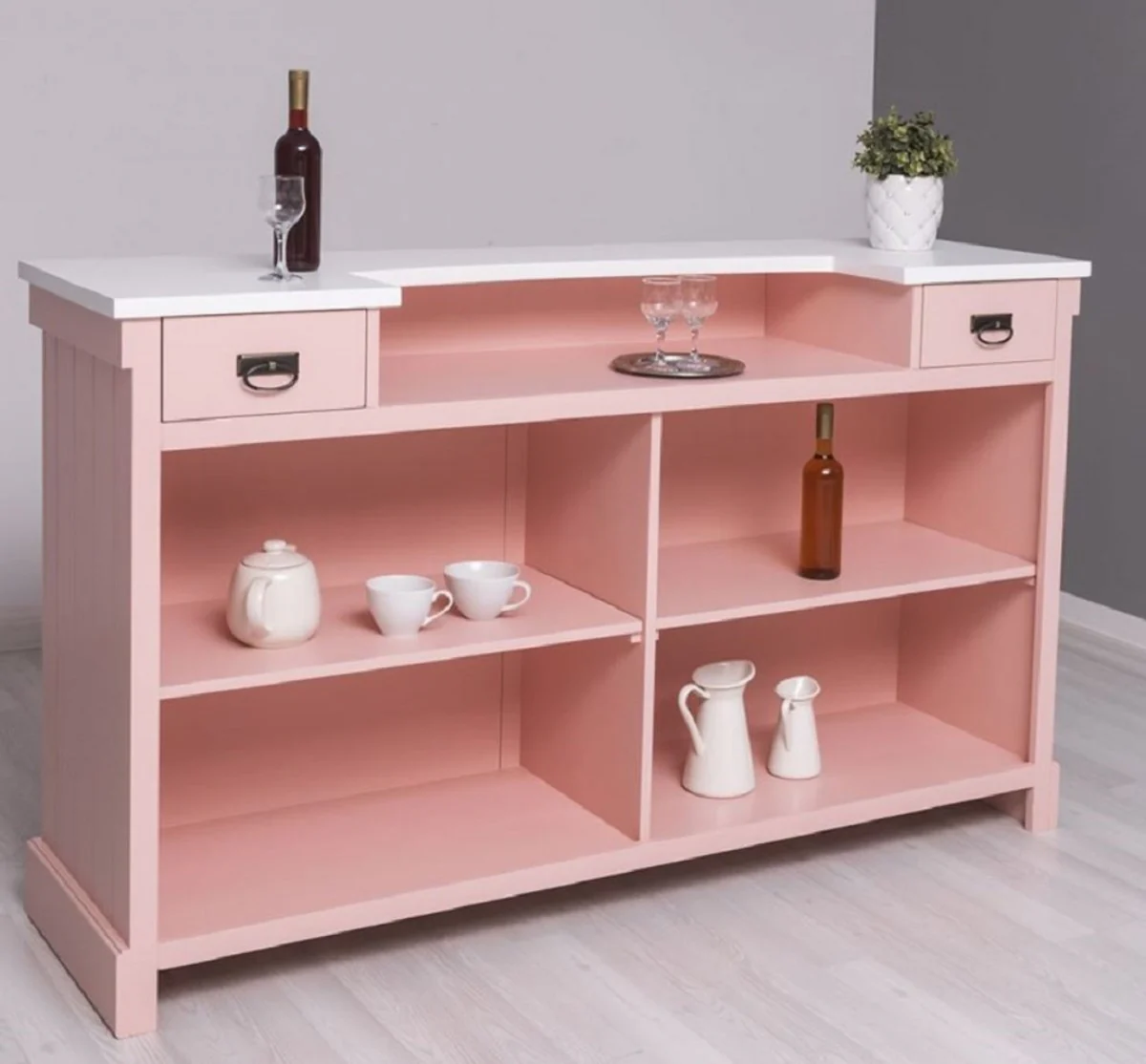 Casa Padrino barra de bar de estilo campestre rosa / blanco 180 x 51 x A. 107 cm - Barra de bar de madera maciza - Muebles de bar de madera maciza - Muebles de bar en estilo campestre
