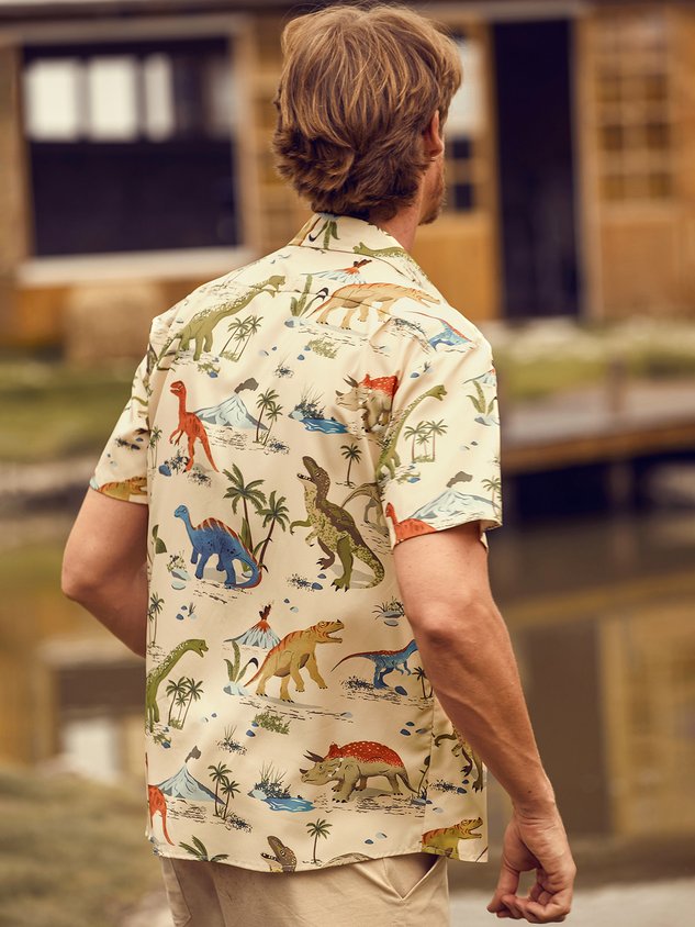 Dinosaur Chest Pocket Short Sleeve Hawaiian Shirt