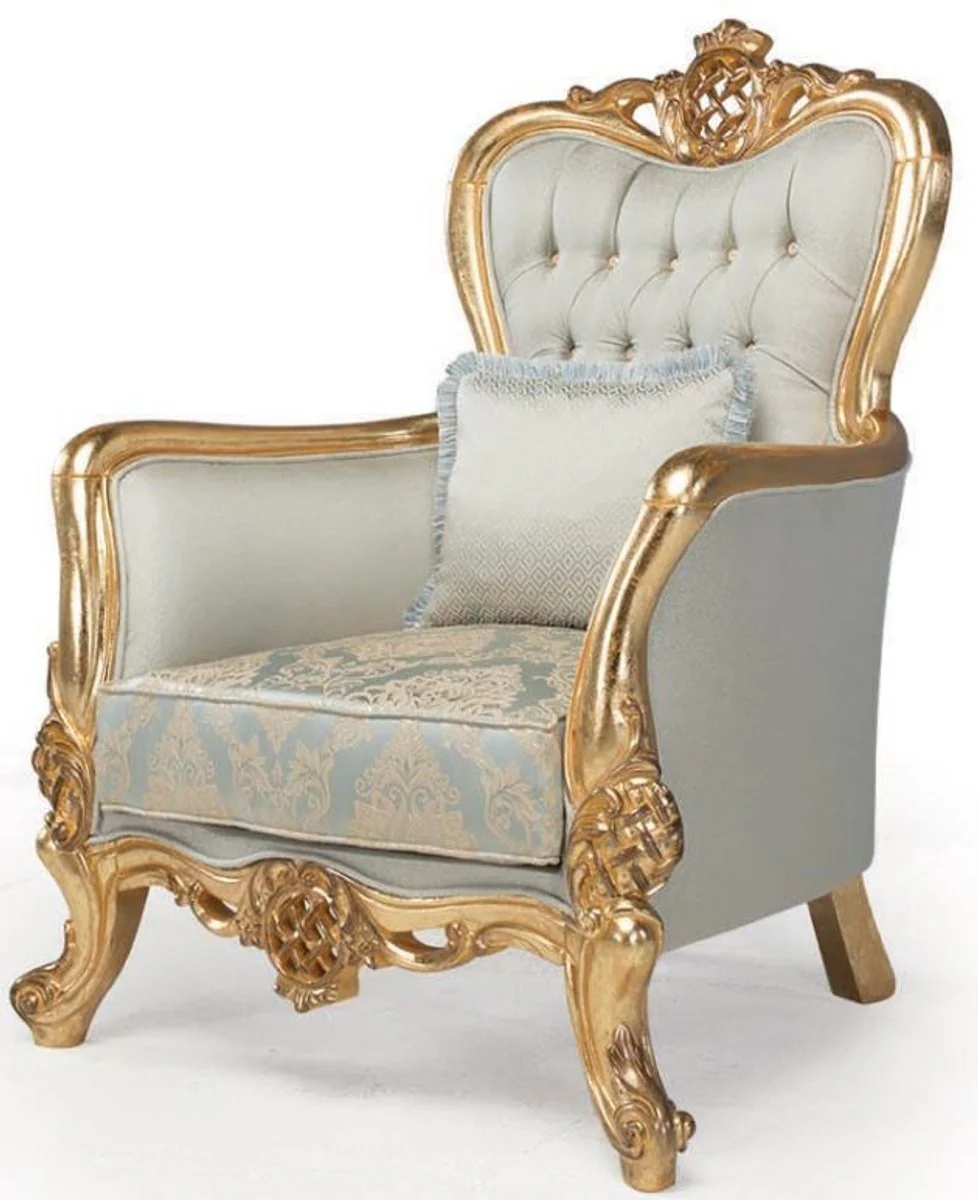 Casa Padrino conjunto de sala de estar barroco de lujo azul claro / turquesa / oro - 2 Sof¨¢s y 2 Sillones y 1 Mesa de Centro - Muebles de sala en estilo barroco - Noble y Adornado