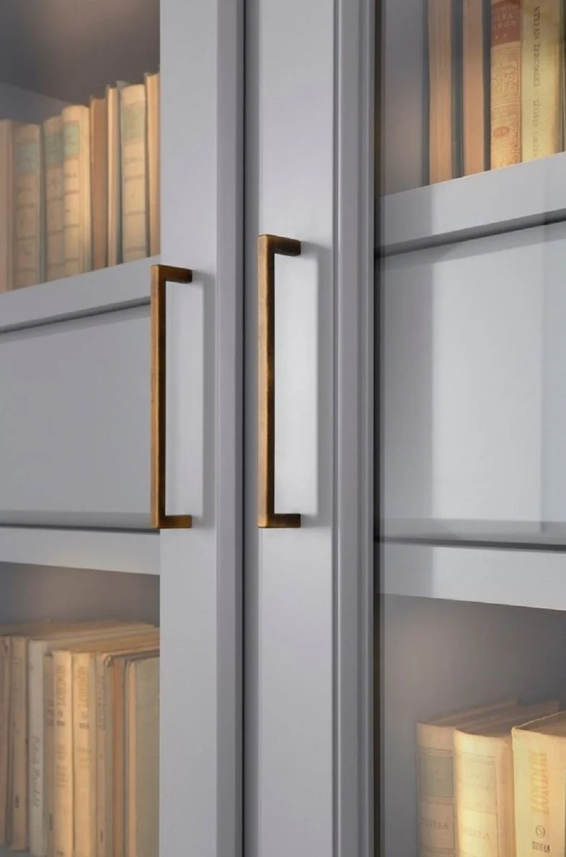 Casa Padrino armario de libros de lujo con 3 puertas e iluminaci¨®n LED gris 200 x 45 x A. 230 cm - Armario de madera maciza - Armario de sal¨®n - Mueble de oficina - Muebles de lujo