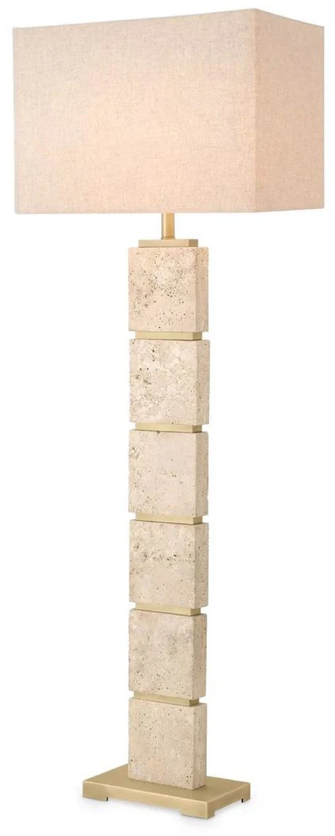 Casa Padrino lámpara de pie de lujo beige / latón antiguo 55 x 30 x A. 145,5 cm - Lámpara de pie de travertino con pantalla rectangular - Lámparas de pie de lujo - Calidad de lujo