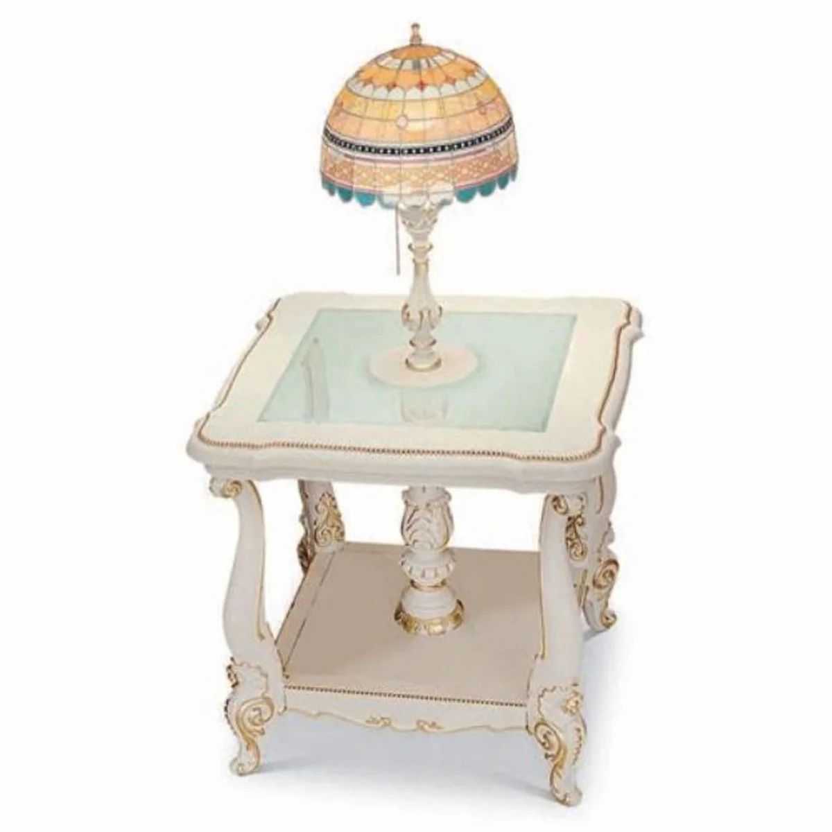 Casa Padrino mesa auxiliar barroco de lujo con l¨¢mpara de mesa Tiffany blanco / oro A. 115 cm - Hecho en Italia