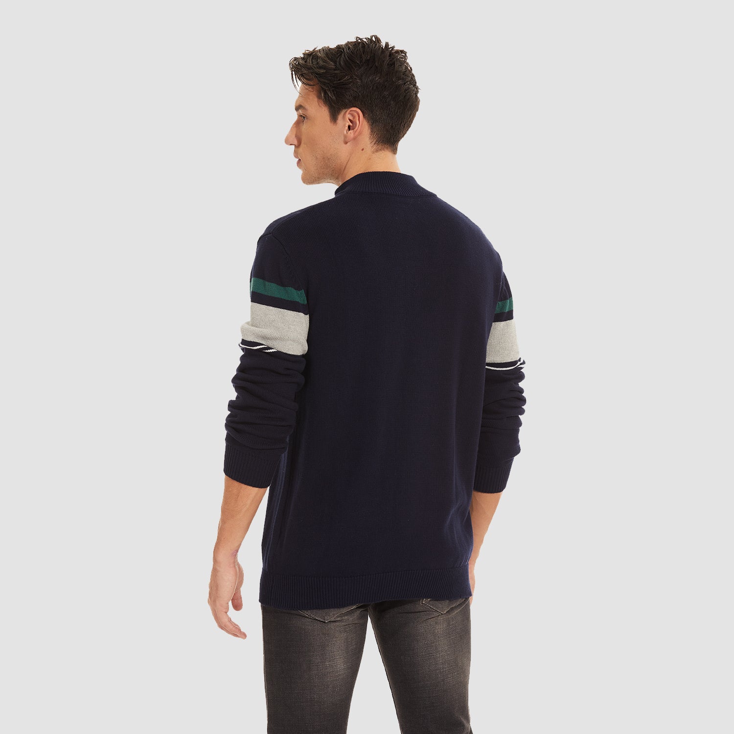 Men's Sweater Half Zipper Turtleneck Warm Pullover Slim Fit Casual Comfortable Striped Knitted Sweaters