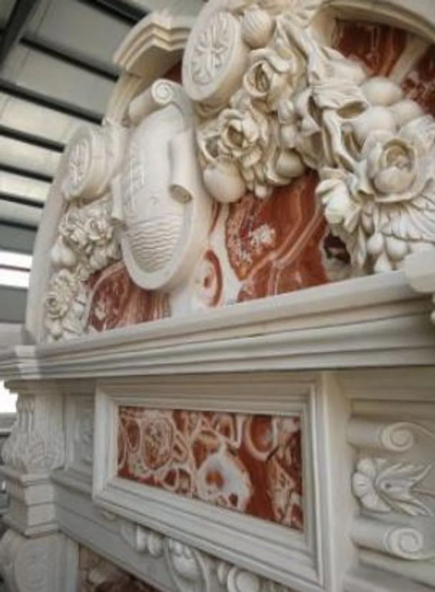 Casa Padrino marco de chimenea barroco de lujo blanco / rojo 208 x 38 x A. 243 cm - Magn¨ªfico marco de chimenea de m¨¢rmol de alta calidad - Muebles de m¨¢rmol en estilo barroco