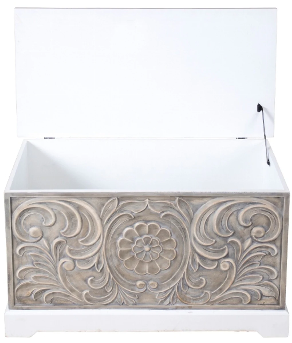 Casa Padrino Country Style Chest White / Brown 79 x 42 x H. 46 cm - Handcrafted Country Style Wooden Chest