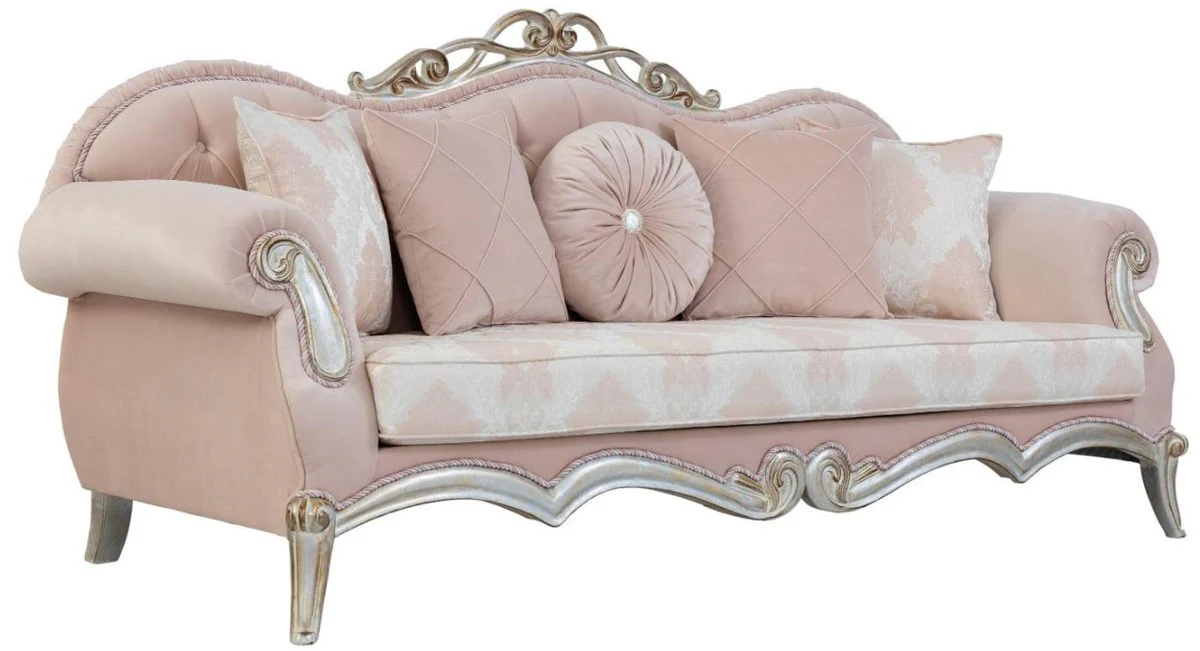 Casa Padrino sof¨¢ de sal¨®n barroco de lujo con almohadas decorativas rosa / plata / oro 230 x 90 x A. 105 cm - Muebles adornados en estilo barroco