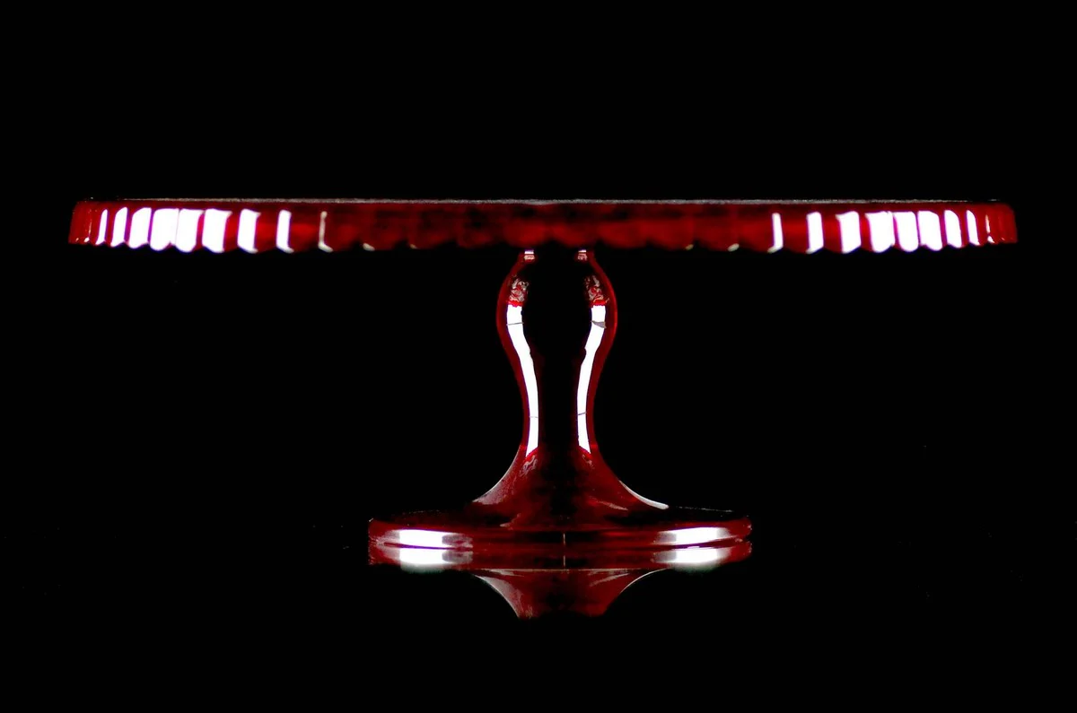 Casa Padrino plato de pastel de lujo rojo / plata ? 32 x A. 12 cm - Plato de pastel de vidrio grabado a mano y hecho a mano - Accesorios para Hoteles y Restaurantes - Calidad de Lujo