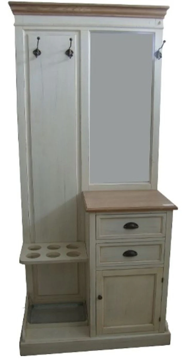 Casa Padrino Country Style Wardrobe Antique White / Natural 93 x 43 x H. 200 cm - Handcrafted Wardrobe with Mirror and Umbrella Stands