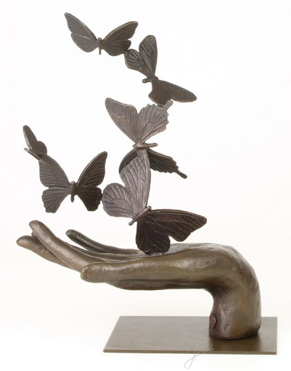 Casa Padrino diseñador escultura mano con mariposas bronce 26,7 x 13,7 x H. 33,5 cm - Decoración de Lujo