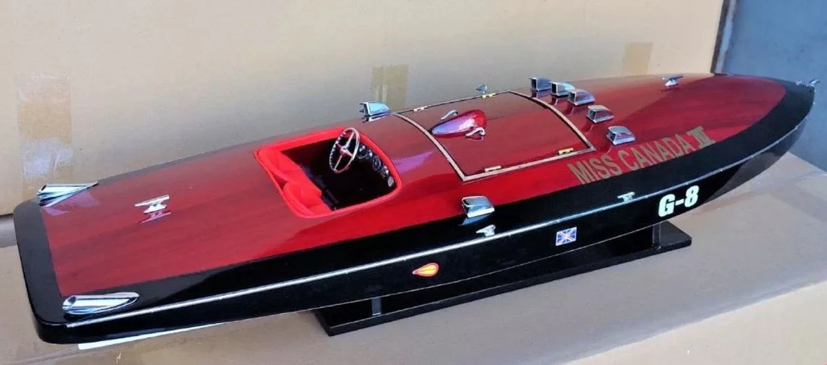 Casa Padrino lancha rápida de lujo Miss Canada con soporte de madera maciza 87 x 28 x A. 26 cm - Barco decorativo hecho a mano - Barco de madera - Barco de carreras - Modelo de barco